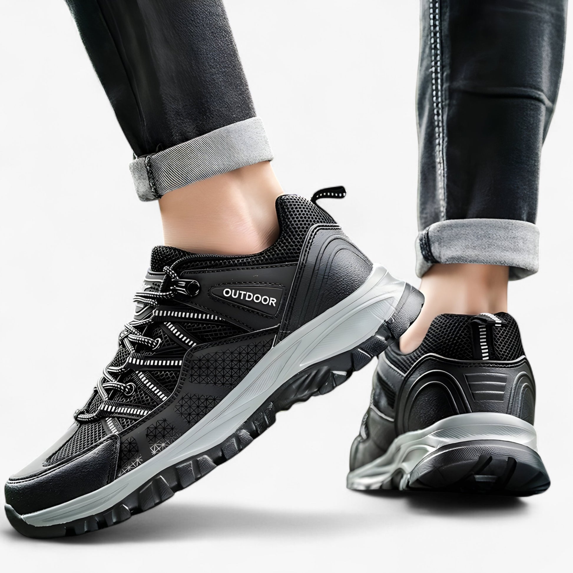 Heren Ademend Sport Sneakers - Heren sport schoenen - Zwart - 39 - Heren Ademend Sport Sneakers. - Outdoor Craft
