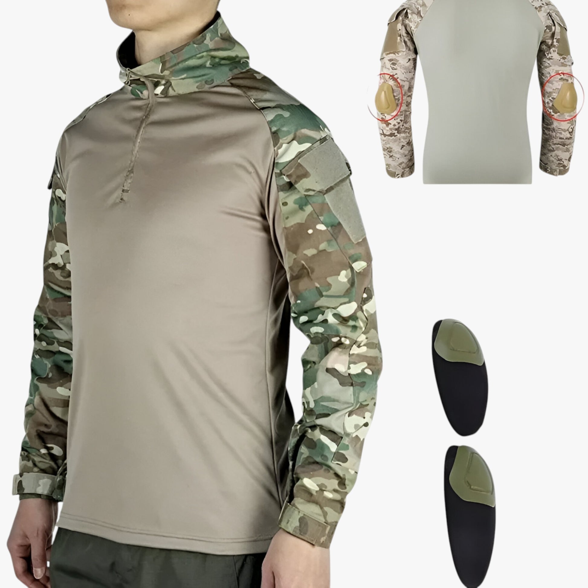 Heren Katoenen Longsleeve Tactisch Wandelt-shirt - Heren Buiten Kleding - CP Groen (elbow pads) - M - Heren Katoenen Longsleeve Tactisch Wandelt-shirt. - Outdoor Craft