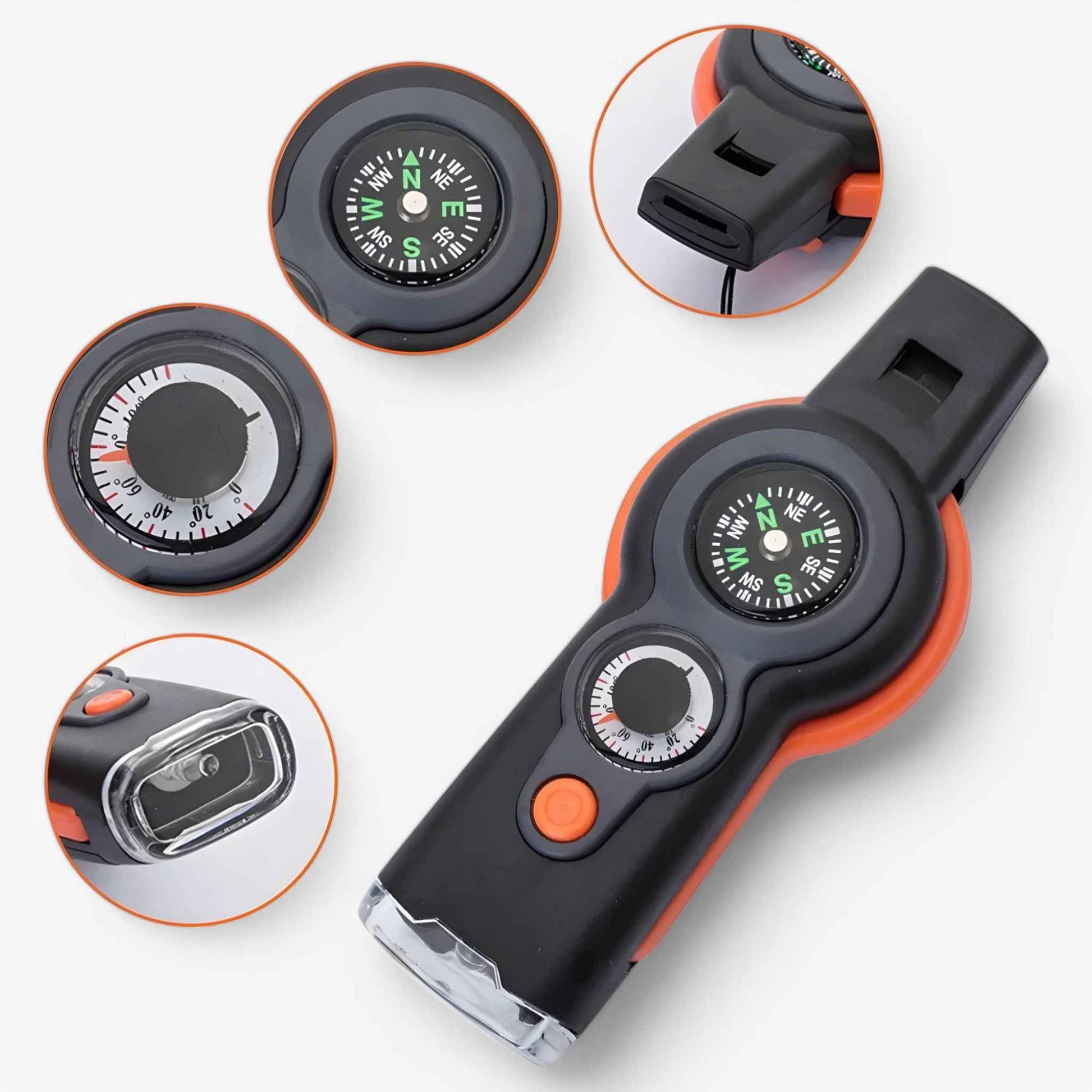 Multifunctionele 7 - in - 1 Survival Fluit - Overlevingsuitrusting - Grijs - Multifunctionele 7 - in - 1 Survival Fluit - Outdoor Craft