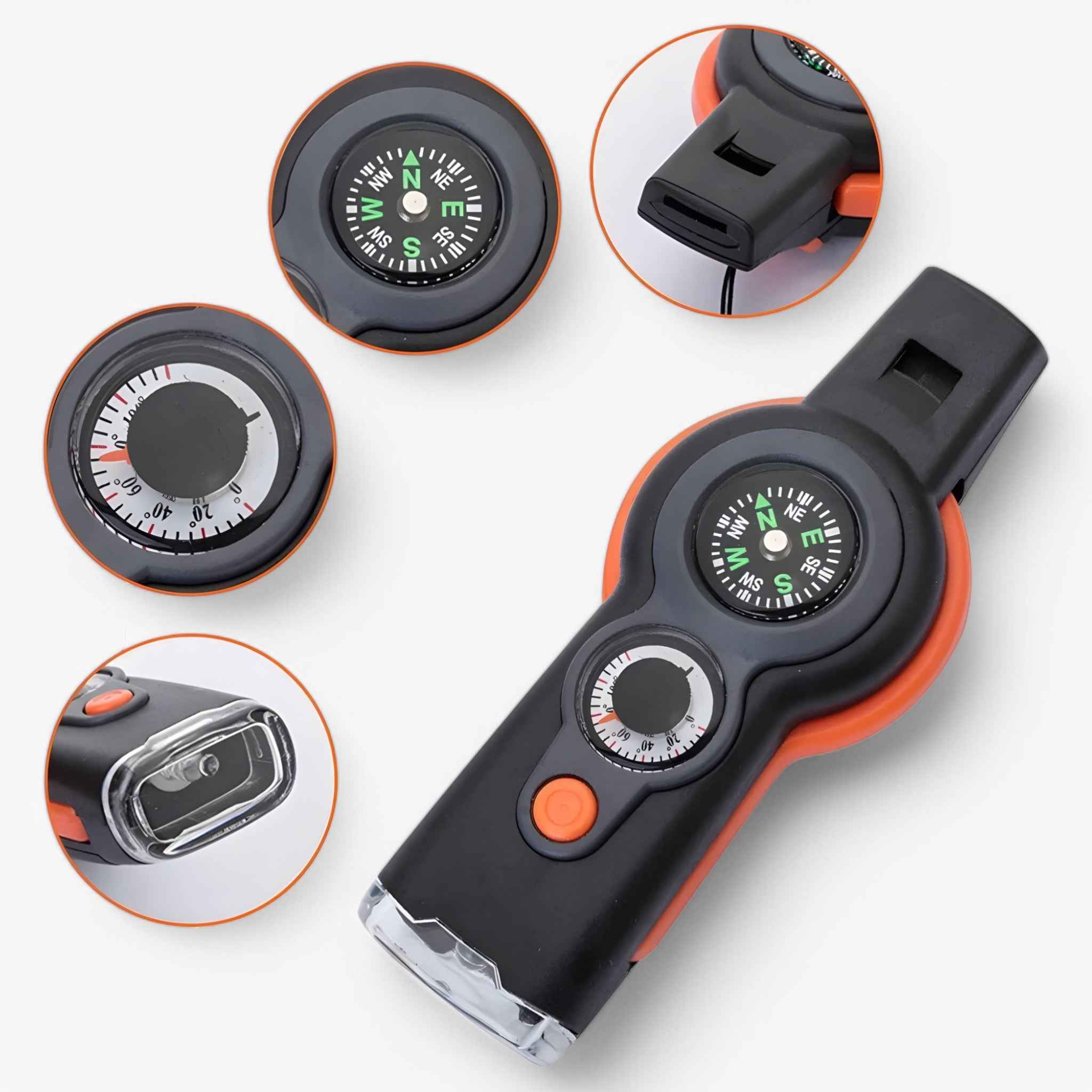 Multifunctionele 7 - in - 1 Survival Fluit - Overlevingsuitrusting - Grijs - Multifunctionele 7 - in - 1 Survival Fluit - Outdoor Craft