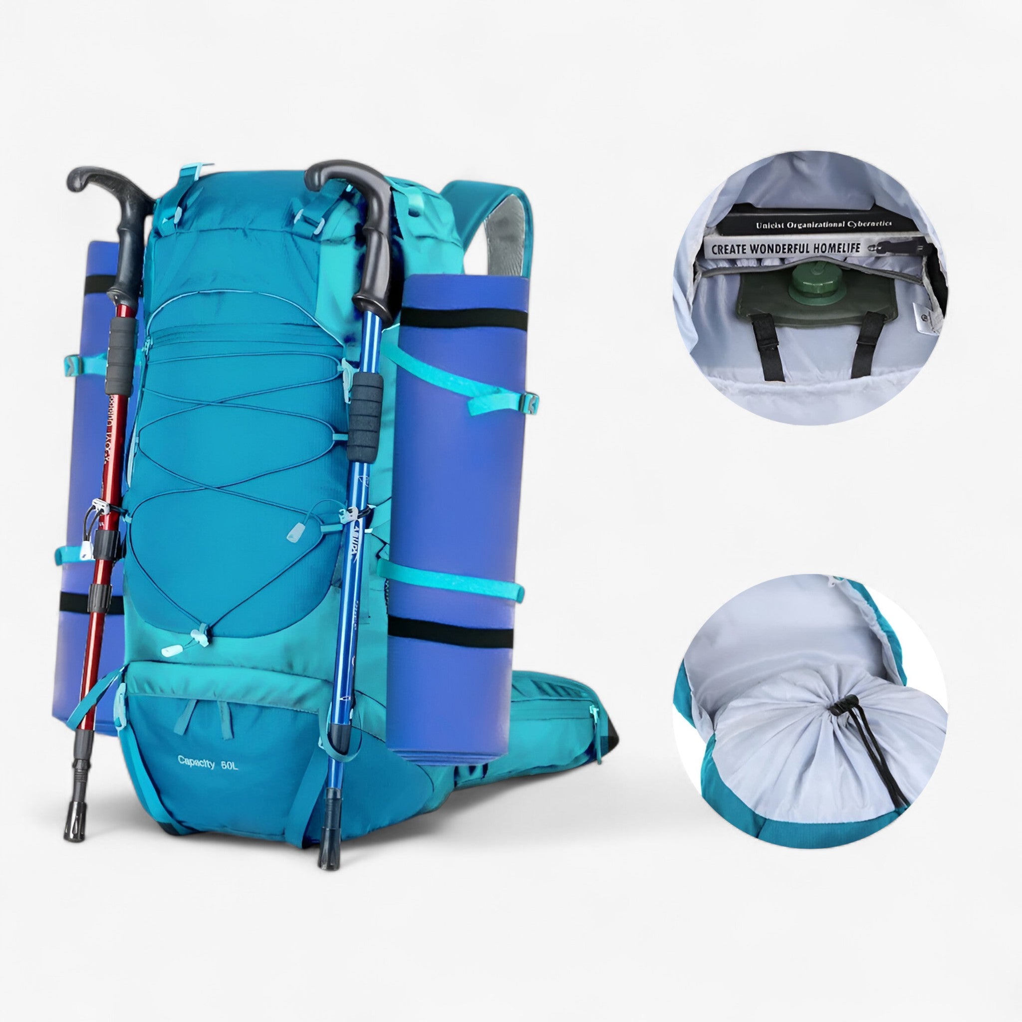 Wandelrugzak 50L Waterdicht Nylon Voor Avontuurlijke Reizen