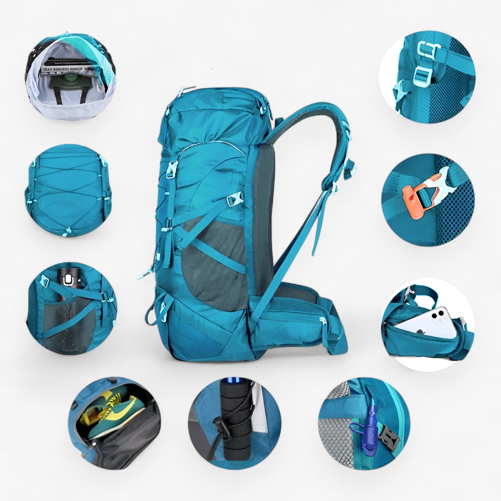 Wandelrugzak 50L Waterdicht Nylon Voor Avontuurlijke Reizen