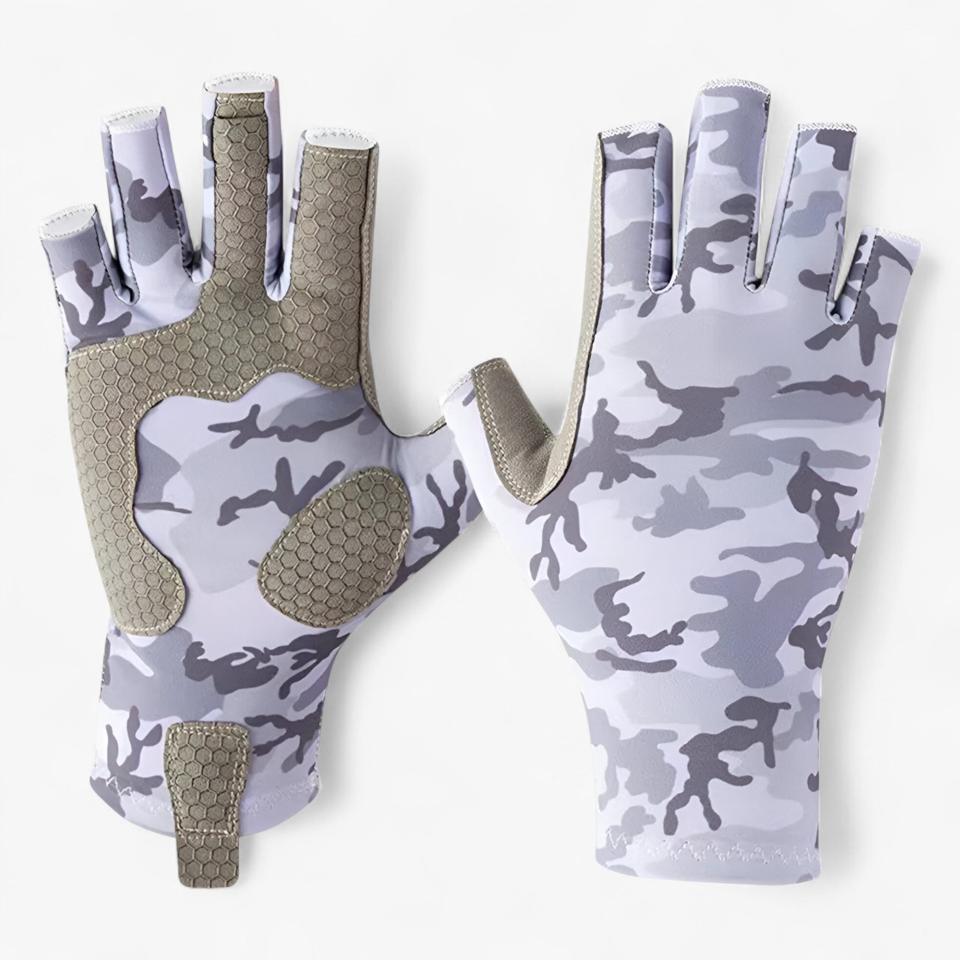 Vingerloze Synthetische Werkhandschoenen voor Vissen - Handschoenen - Camouflage Grijs - Vingerloze Synthetische Werkhandschoenen voor Vissen. - Outdoor Craft