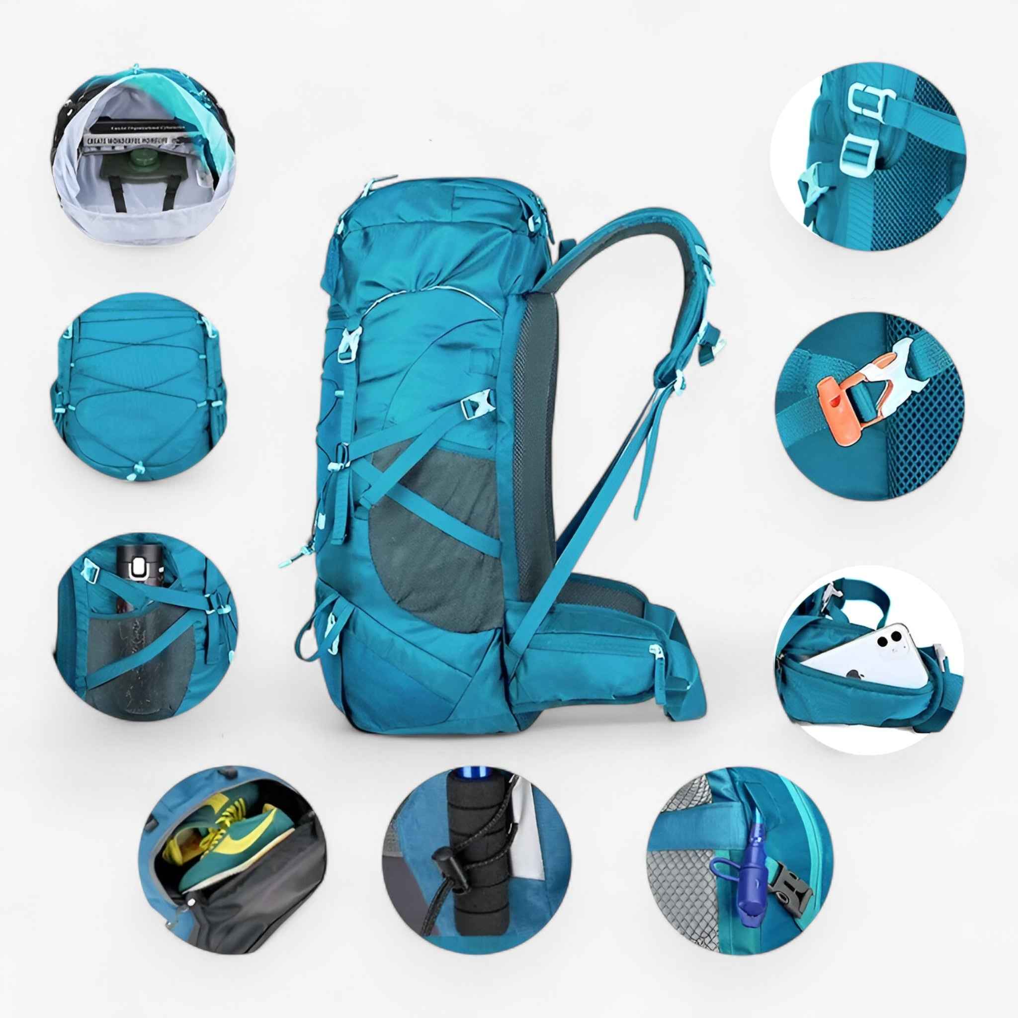 Wandelrugzak 50L Waterdicht Nylon Voor Avontuurlijke Reizen - Rugzakken - Blauw - Wandelrugzak 50L Waterdicht Nylon Voor Avontuurlijke Reizen - Outdoor Craft