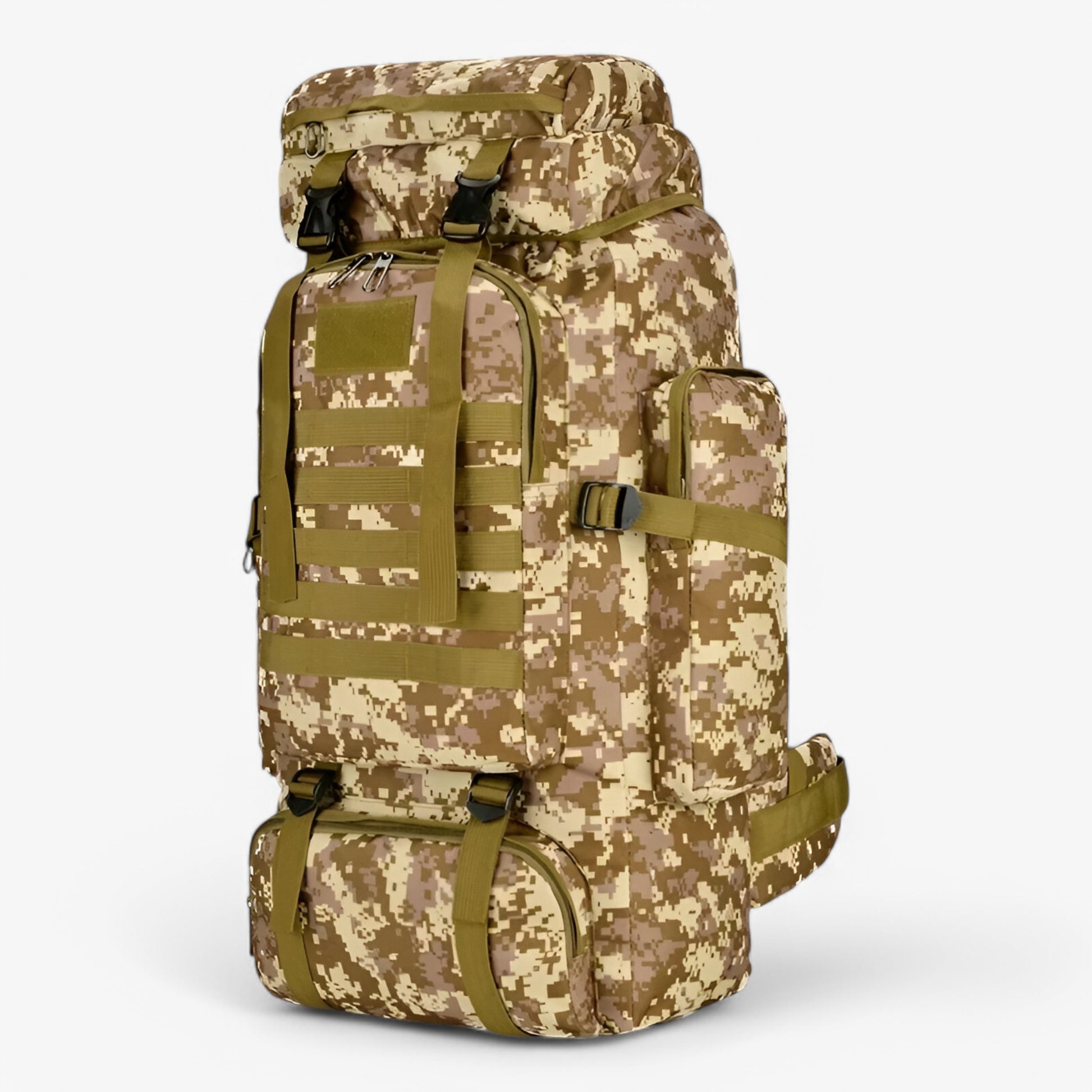 Wandelrugzakken : Grote Tactische Rugzak 80L/100L – Duurzaam Waterbestendig in Woestijn Camo (80L) van Outdoor Craft