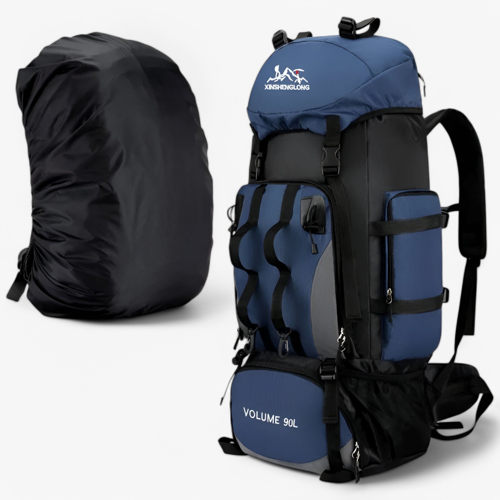 Wandelrugzakken : Waterdichte 90L Rugzak voor Wandelen en Kamperen in Diep Blauw met hoes van Outdoor Craft