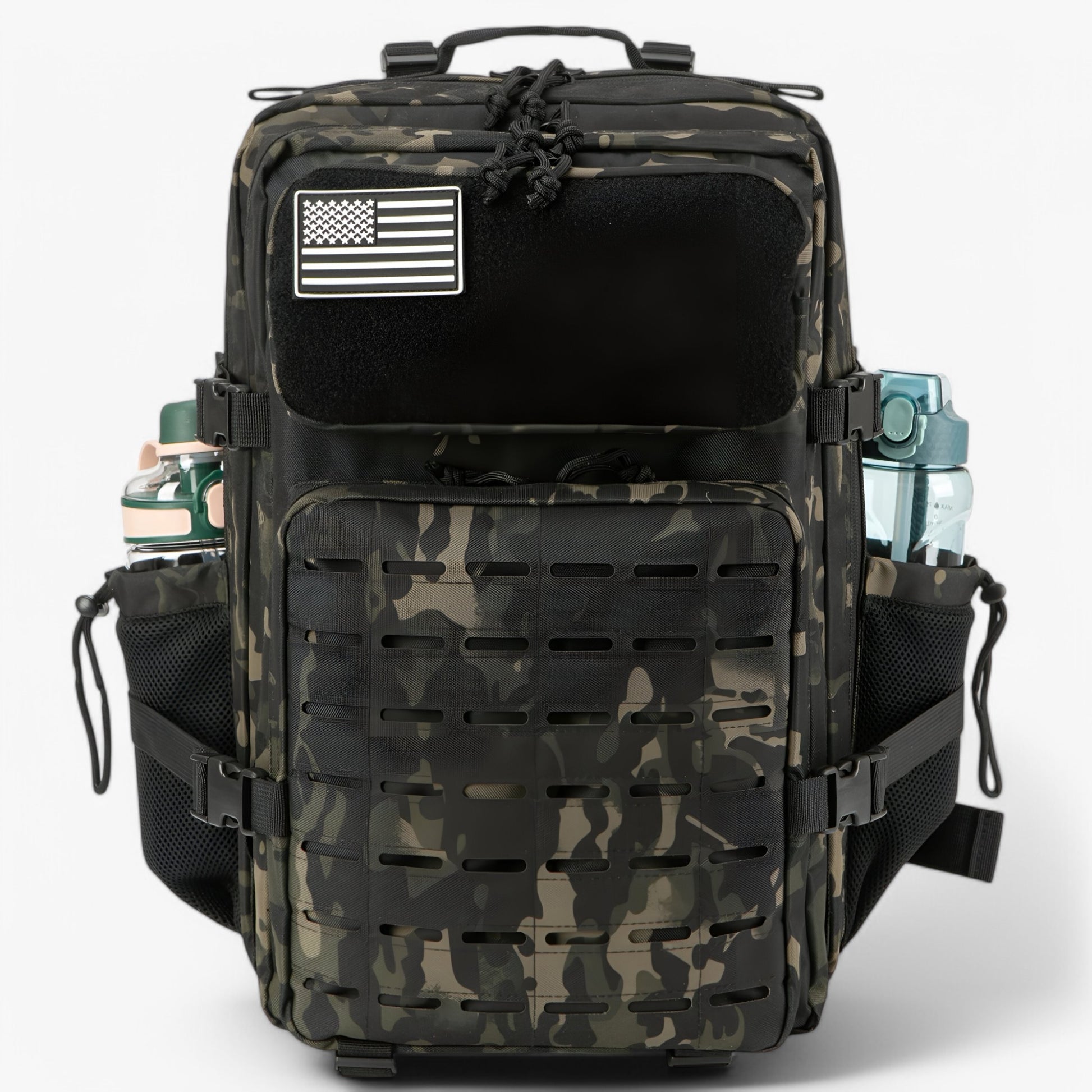 Tactische Rugzakken : Tactische Rugzak - Duurzaam & Waterdicht in 2.0 Zwart Camo van Outdoor Craft