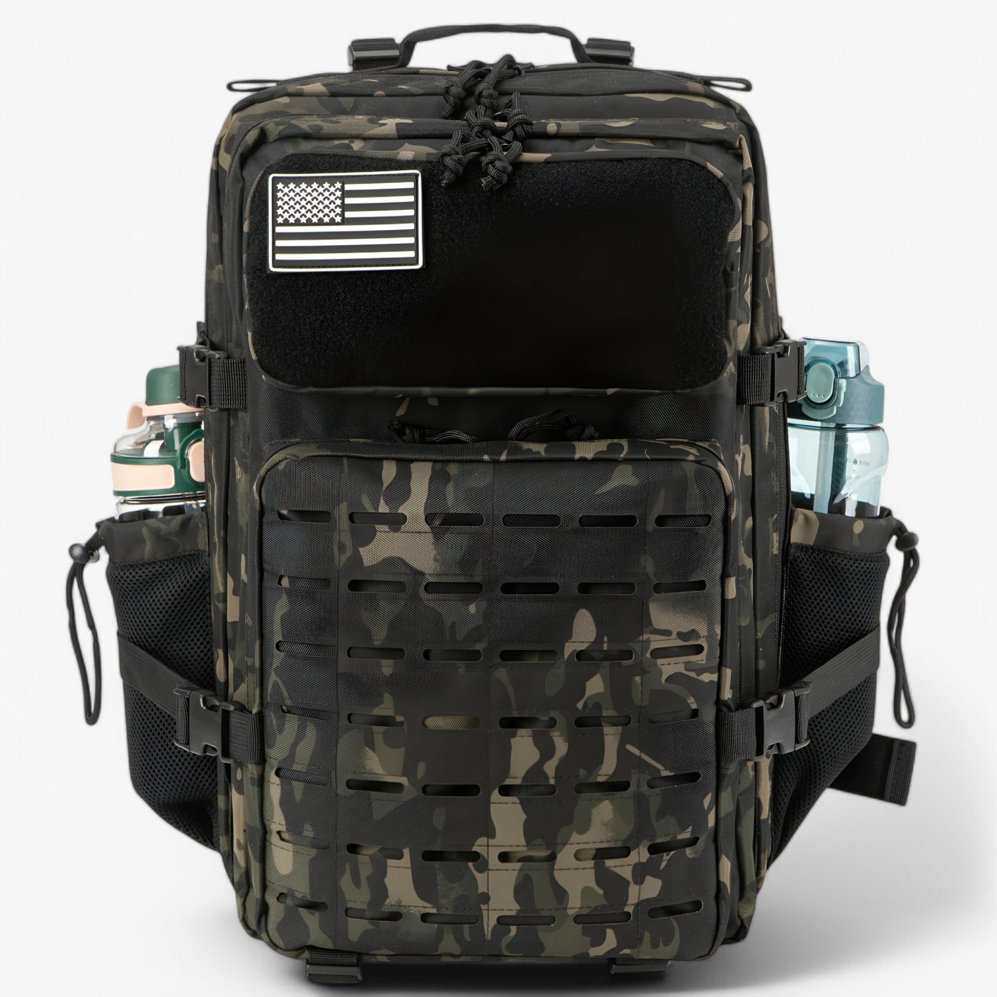 Tactische Rugzakken : Tactische Rugzak - Duurzaam & Waterdicht in 2.0 Zwart Camo van Outdoor Craft